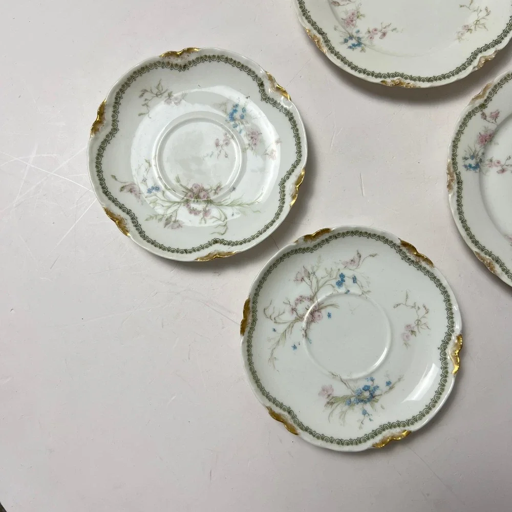 Haviland Limoges Plates & Saucers Set 4 White Floral Gold Trim Vintage China
